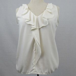 Ann Taylor Factory ruffled detail white blouse